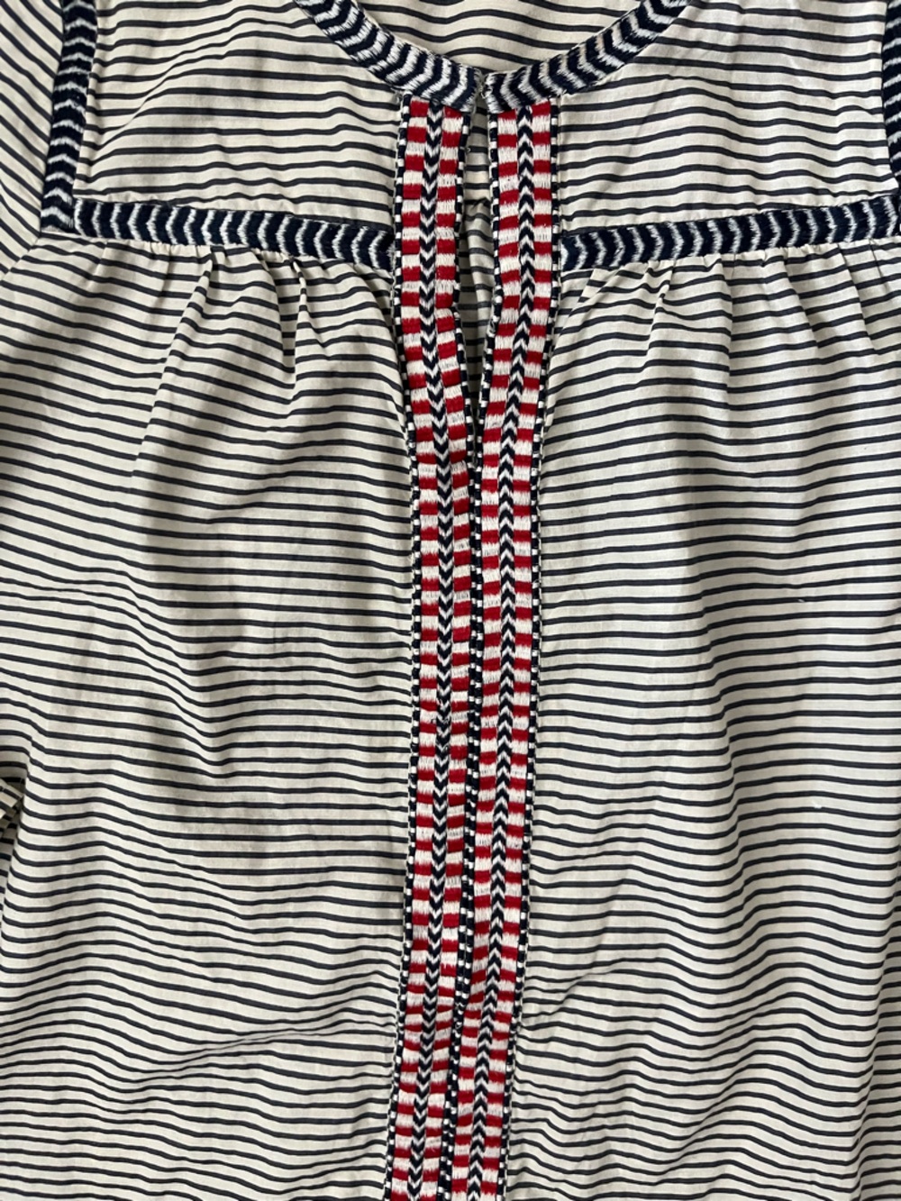 J. Crew Striped Embroidered Peasant Blouse - Navy & Ivory with Red Trim - Picture 2 of 8